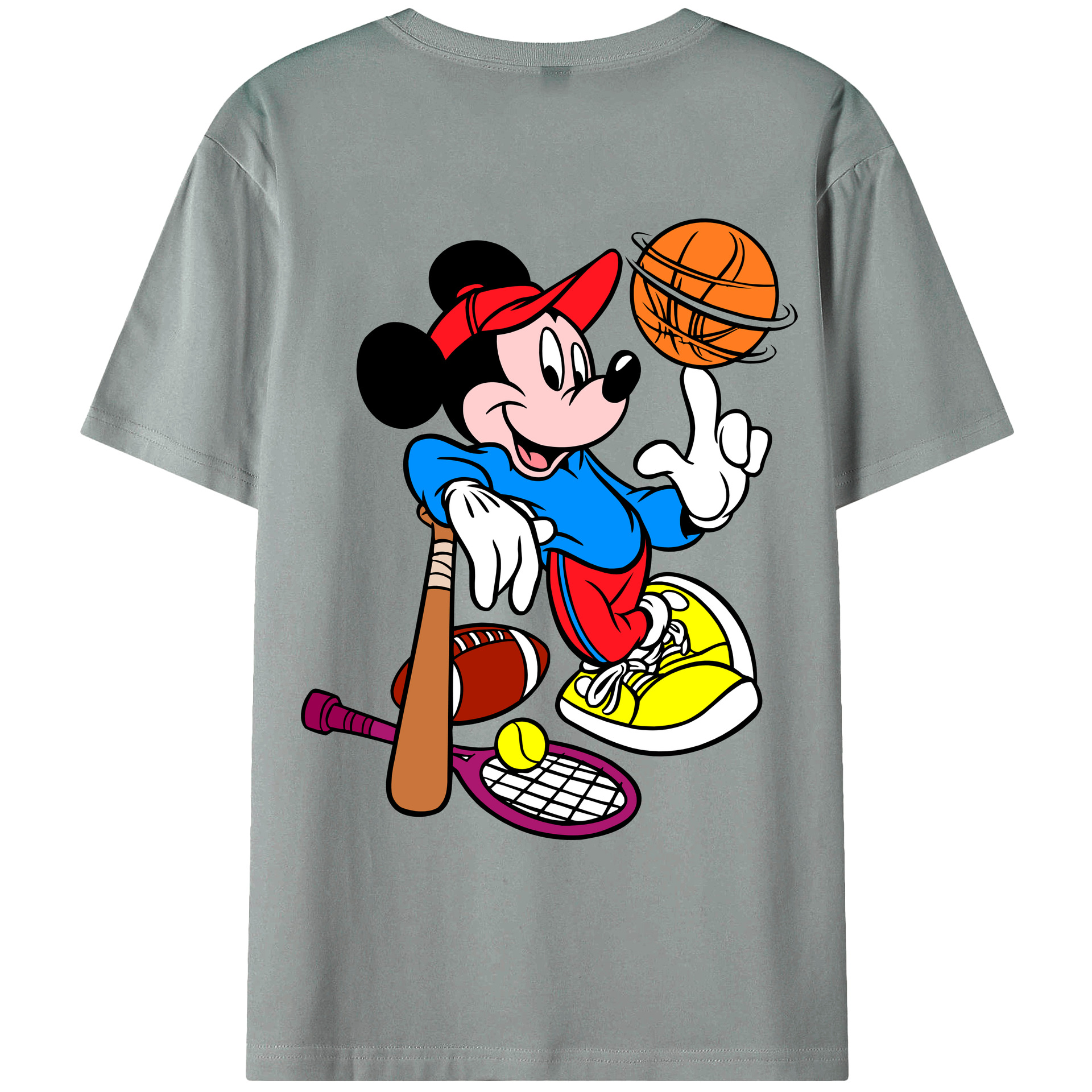 ミッキーマウス Mickey Mouse 綿100％ メンズ半袖Tシャツ（バックプリント） 通気性